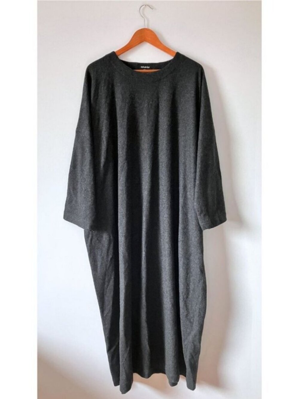 Eskandar Heathered Grey Mid Weight Cashmere Long Sweater Dress Scoop Neck Size 1
